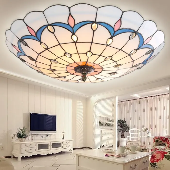 

Fashion tiffany colorful glass iron led ceiling light vintage Peacock home deco living room tin solder handmade ceiling lamps