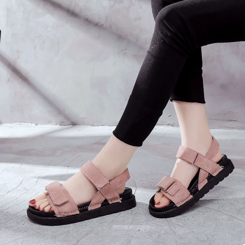 2019 г. летние однотонные дышащие сандалии на толстой подошве женская повседневная