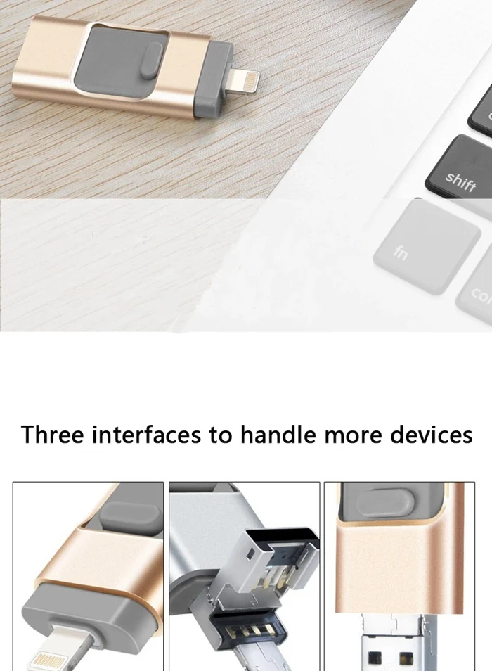 USB флеш-накопитель для iPhone 128GB [3-в-1] Lightning OTG скачок привод, USB флэш-накопитель для iPhone, iPad, iOS, Android, ПК