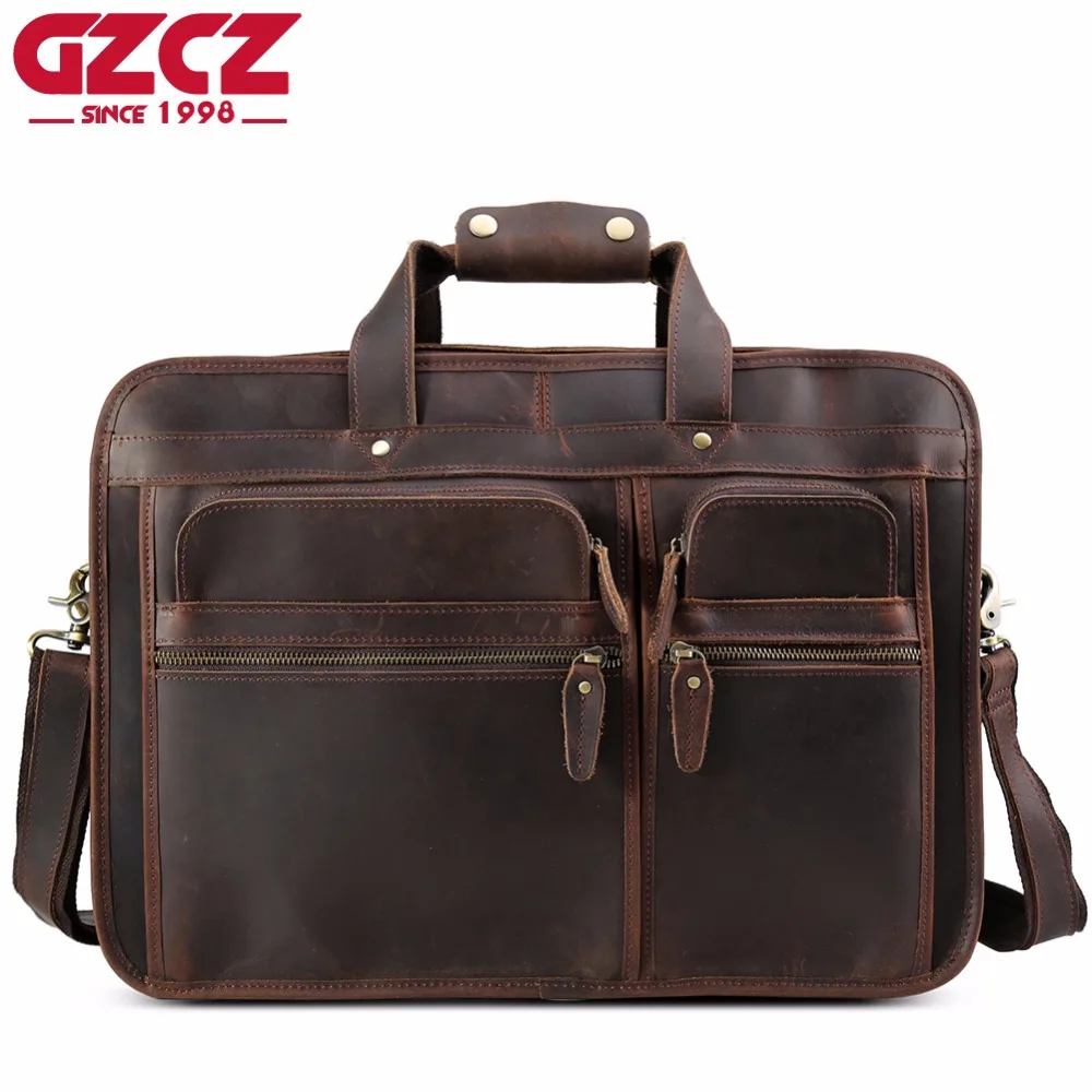 GZCZ 2019 Новый Мужской винтажный портфель из натуральной кожи сумка с верхней