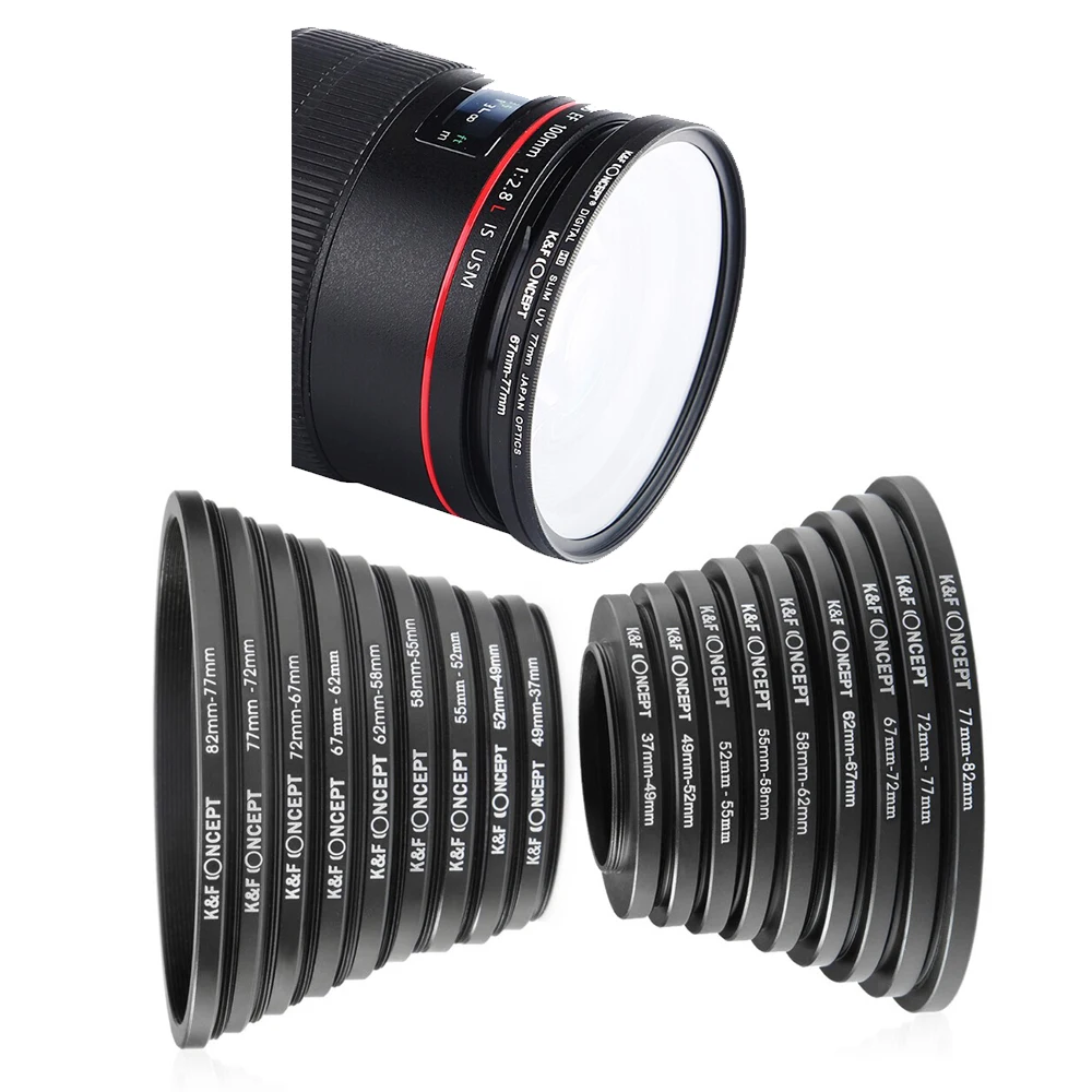 Переходное кольцо для объектива K & F CONCEPT 18 шт. 37 82 мм 49 52 55 58 62 67 72 77 мм|filter adapter|filter ring
