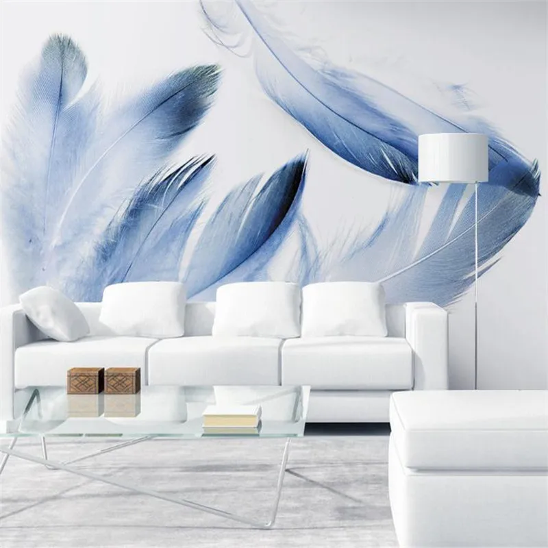 

Desktop Wallpaper for Walls Modern Living Room Design Custom 3D Photo Wallpaper Mural Light Blue Feather Wall papers Room Decor