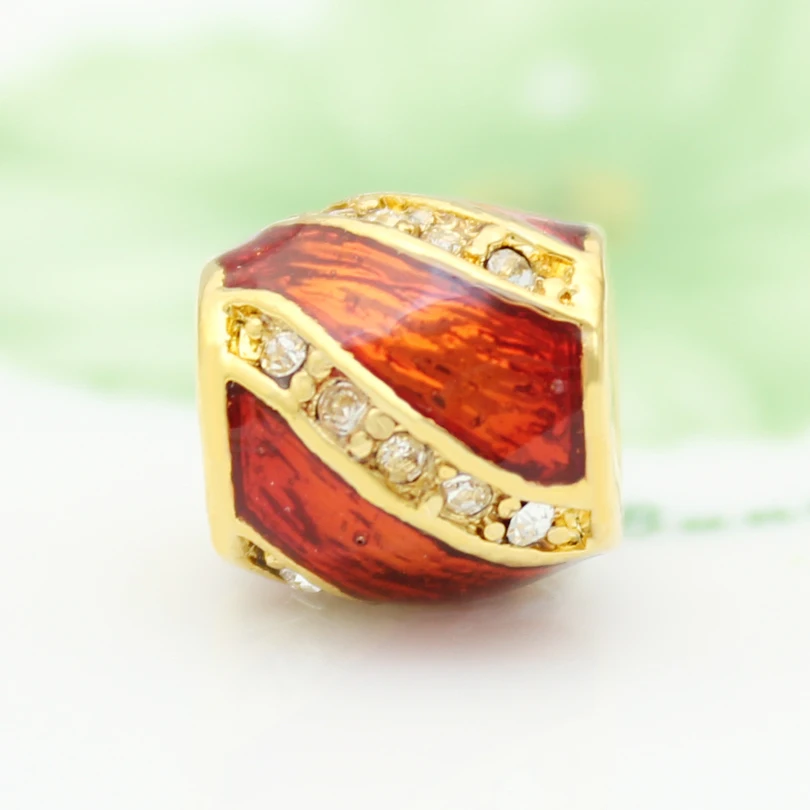 Easter gift DIY hole red enamel white rhinestone cylindrical Russian egg golden female personality charm | Украшения и аксессуары
