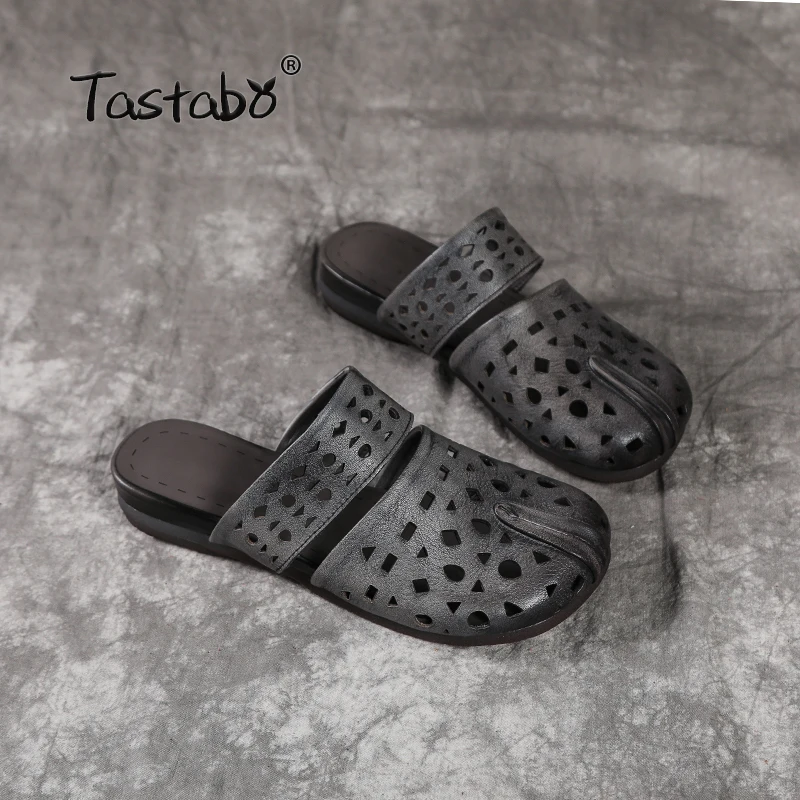 Tastabo/уличные тапочки с отверстиями; обувь из натуральной кожи; шлепанцы ручной работы; повседневная обувь на нескользящей мягкой подошве; женская пляжная обувь