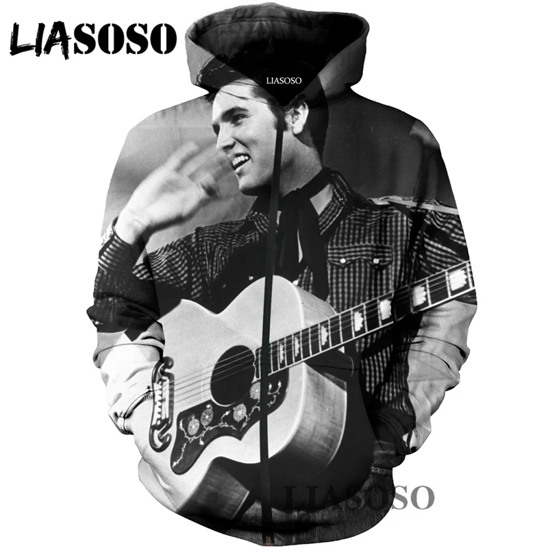 4 LIASOSO 3D принт Для женщин Для мужчин Элвис Пресли Король рок с капюшоном съехать толстовки Повседневное куртка на молнии Harajuku X0625 - Цвет: 4