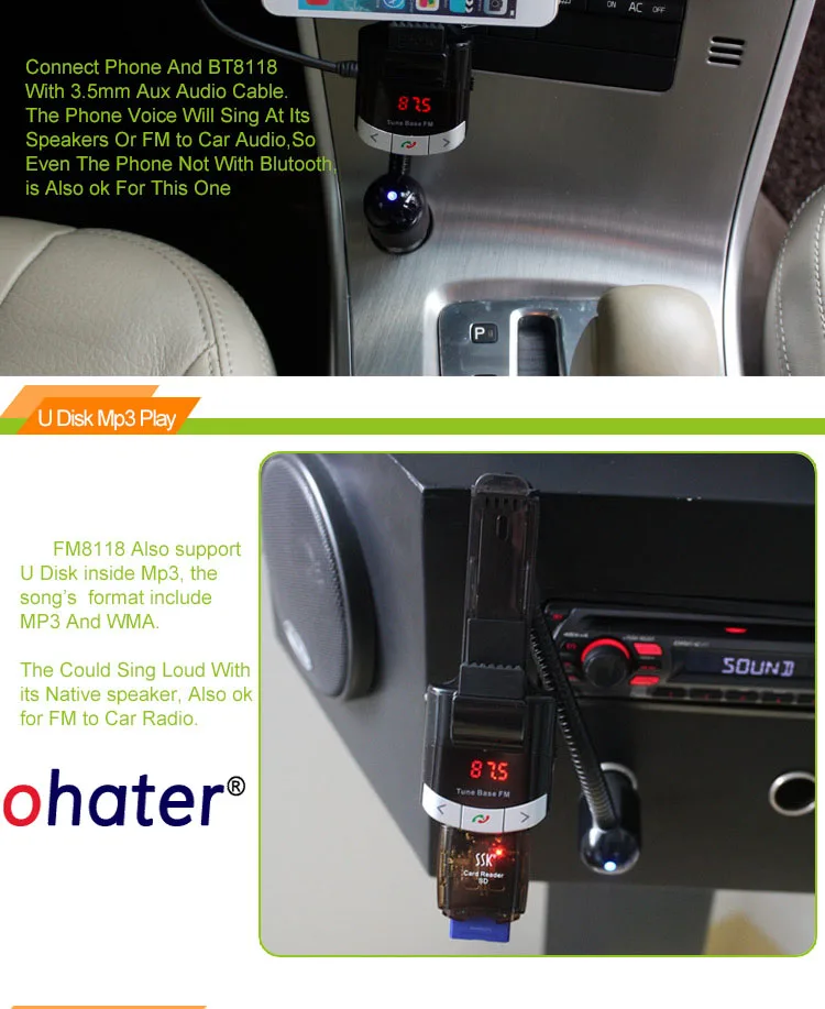 Ohater Bluetooth гарнитура для авто держатель телефона Origina Handfree вызова fm-передатчик с USB Зарядное устройство Поддержка музыка играет