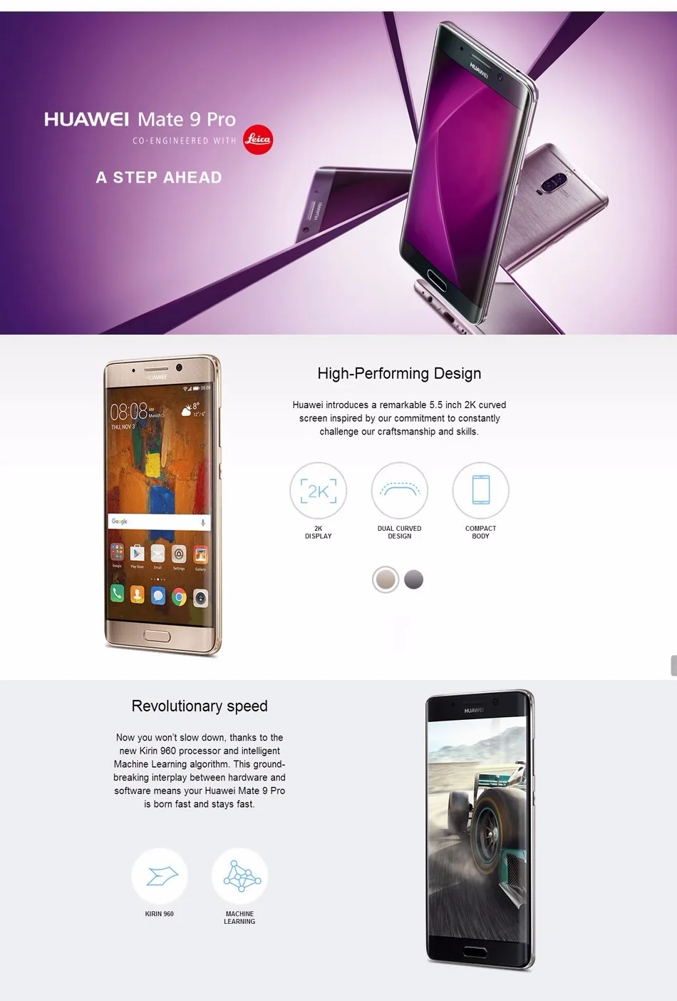 Мобильный телефон HuaWei mate 9 Pro, 4G LTE, Kirin 960, Android 7,0, 5,5 дюймов, 2 K, 2560X1440, 6 ГБ ram, 128 ГБ rom, МП, отпечаток пальца, NFC