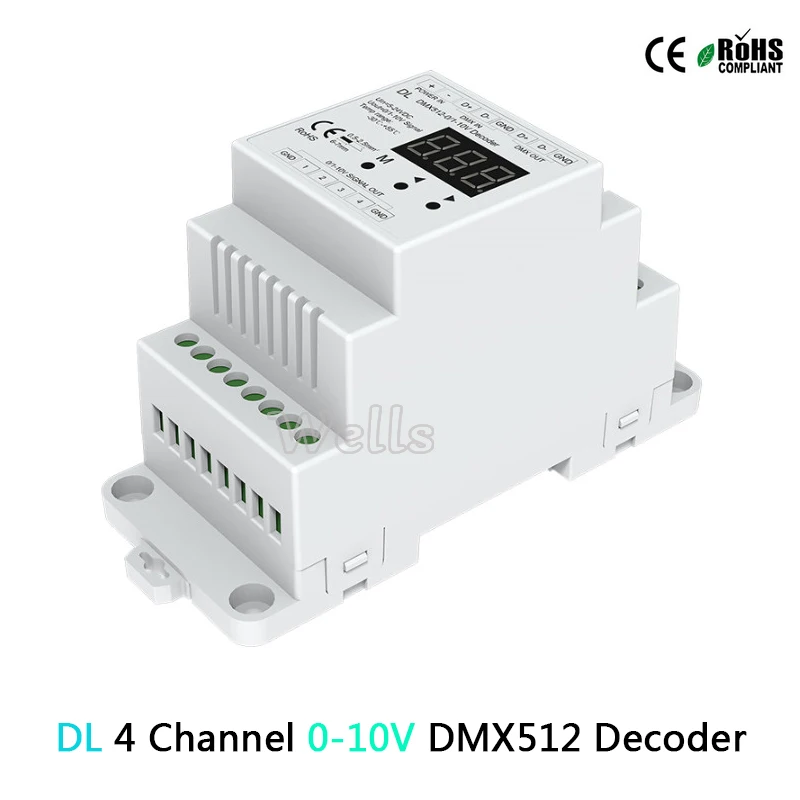 

D4(CV )/DL( 0-10V) 4CH DMX512 decode;D4 RGB/RGBW Controller Din rail mounted 4 Channel led Dimming Controller