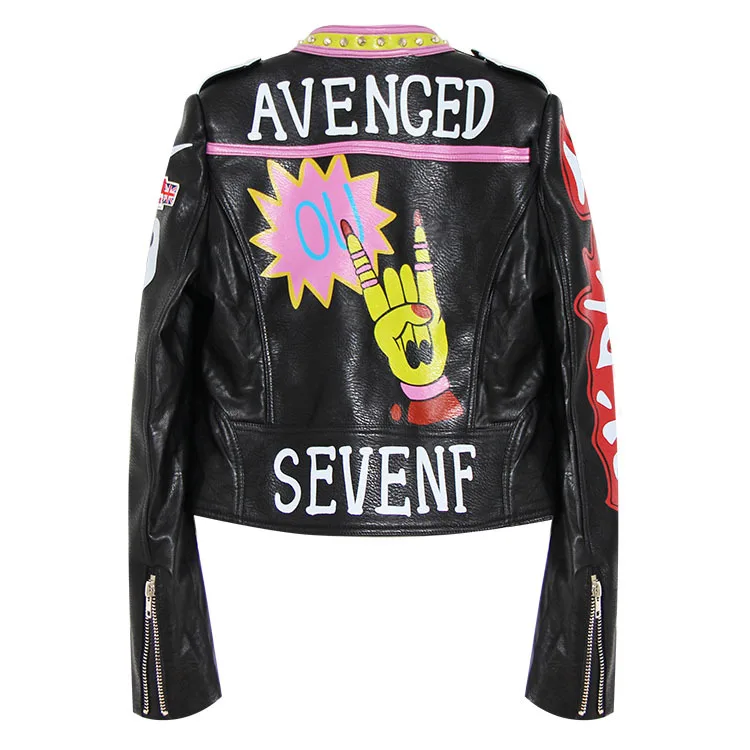 Классические женские Байкерские Куртки из искусственной кожи с принтом | Женская