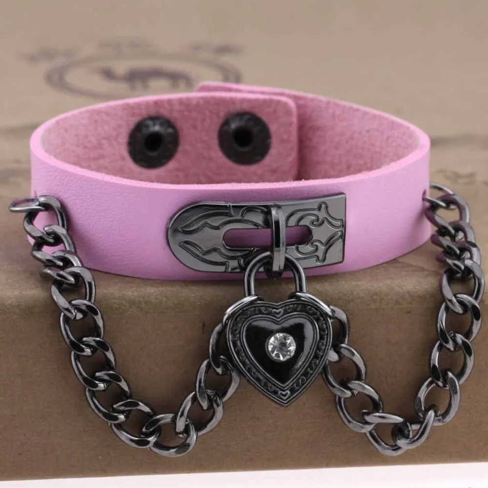 Панк готика Стразы Сердце шипы цепи кожаные манжетные браслеты Pulseira Masculina ювелирные изделия Шарм Bileklik Pulseiras