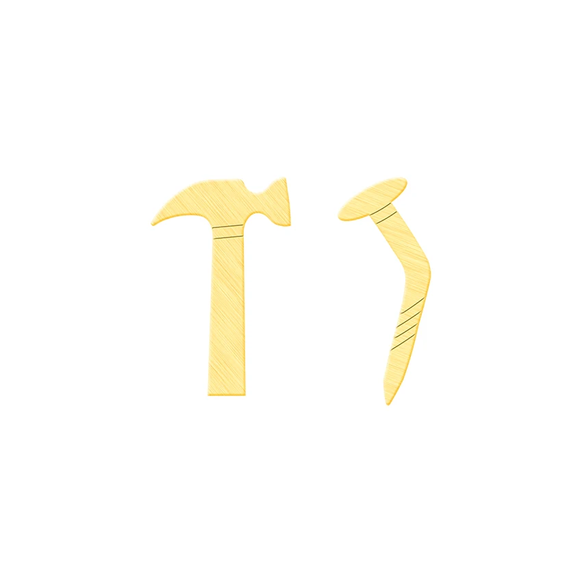 Золотые минималистичные серьги-гвоздики в виде молотка и ногтей для женщин
