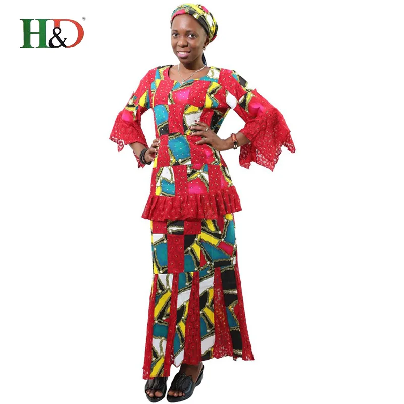 H & D африканские стили для женщин с кружевом воск Платье принтом Базен riche ткань