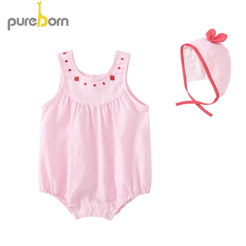 pink bodysuit hat Боди+ шапочка для малышей; комплект из 2 предметов; комбинезон принцессы без рукавов с цветочным рисунком для девочек; летняя одежда для маленьких девочек; подарок - Цвет: pink bodysuit hat