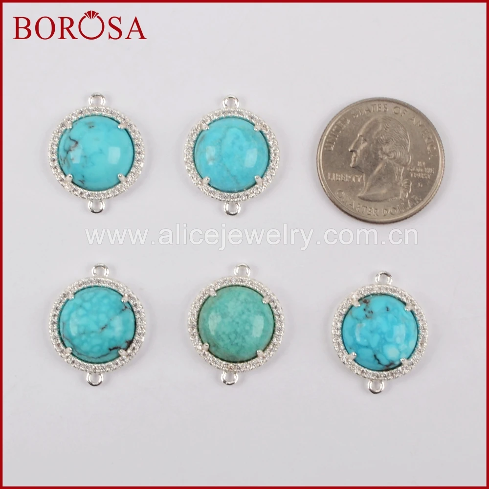 BOROSA круглый с серебряной рамкой бирюза застежка двойная, Мода каменный друзовый соединитель для производства ювелирных изделий ZS0192