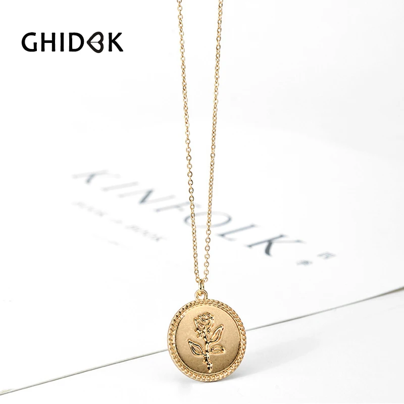 GHIDBK ожерелье с подвеской в виде цветка розы золотого цвета для женщин монетами