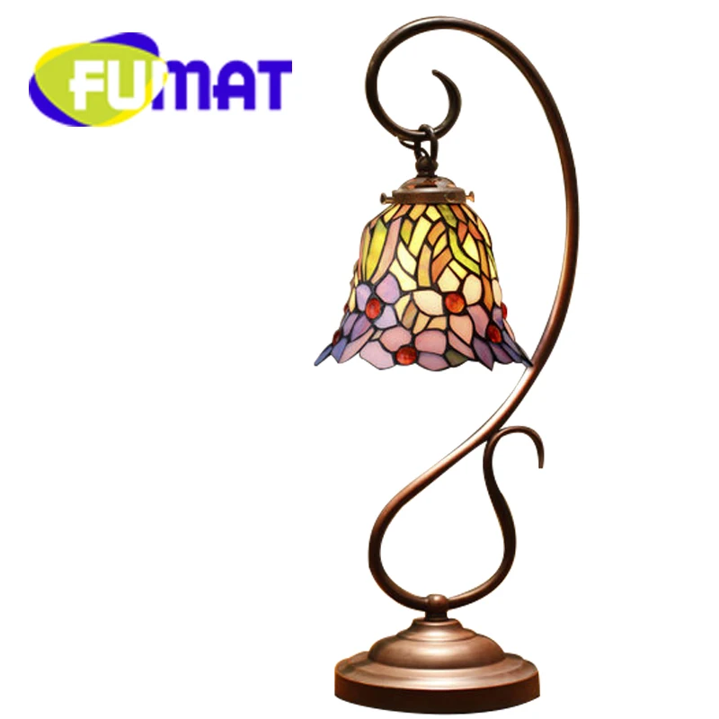 Настольная лампа FUMAT Tiffany светодиодная синяя Роза цветастое стекло