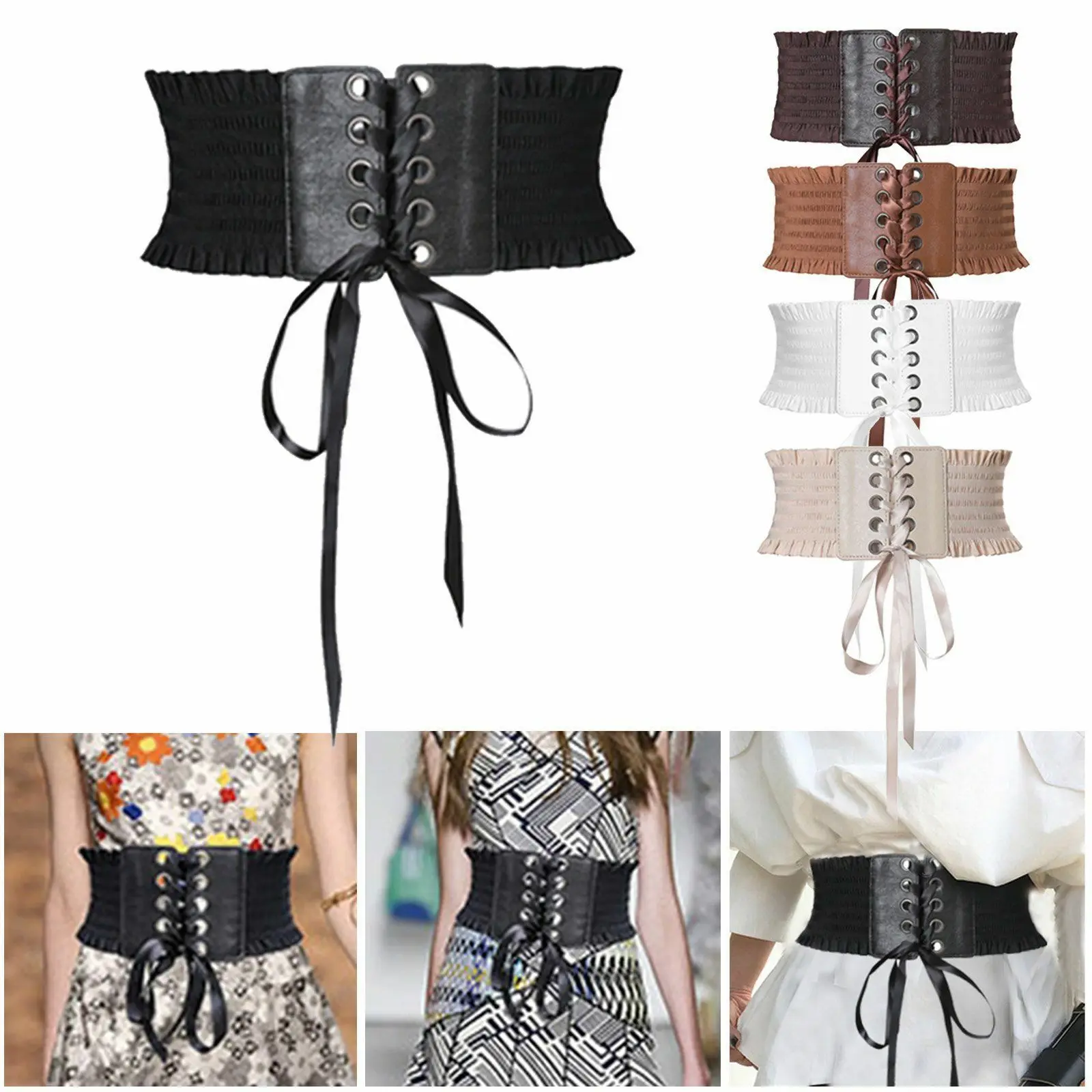 

Women Ladies Fashion Stretch Belt Tassels Elastic Buckle Wide Dress Corset Waistband