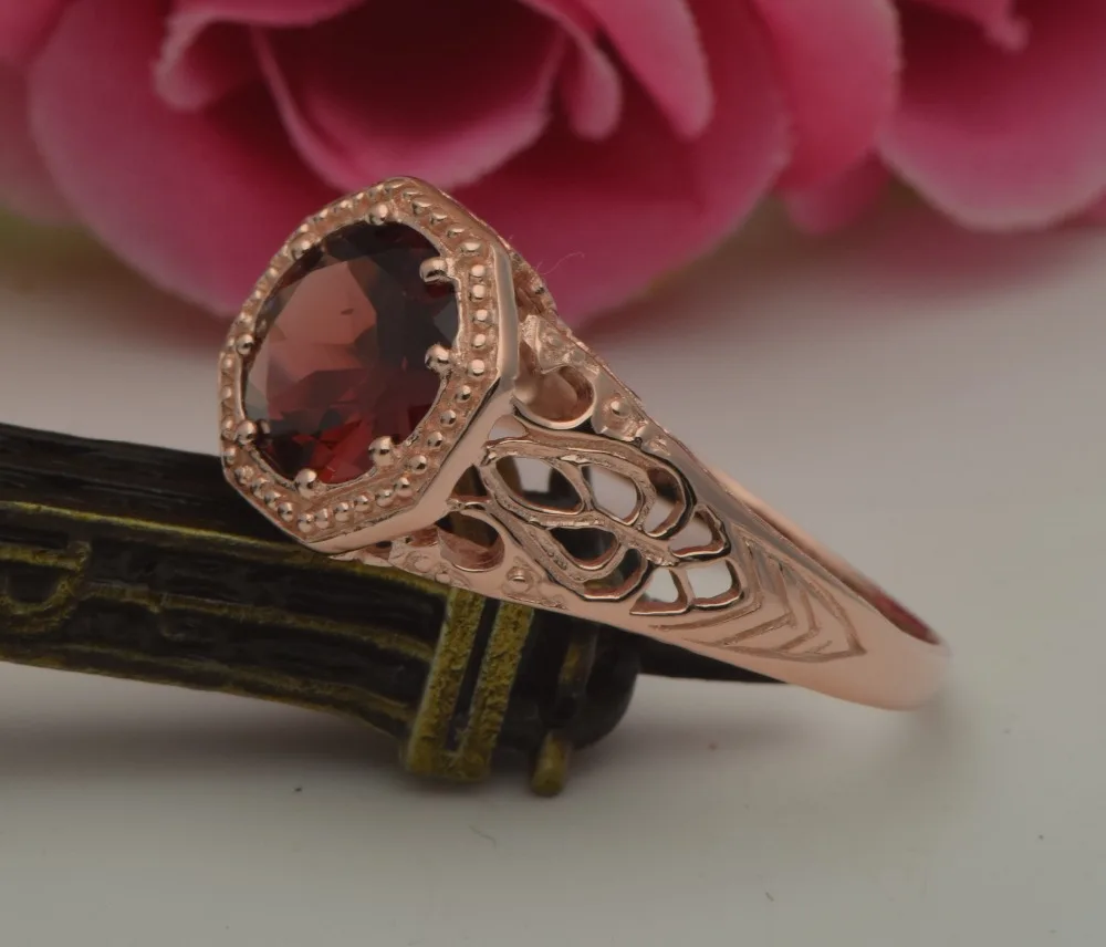 Free shipping custom processing exquisite western-style Diana rose gold pomegranate stone 925 sterling silver rings | Украшения и