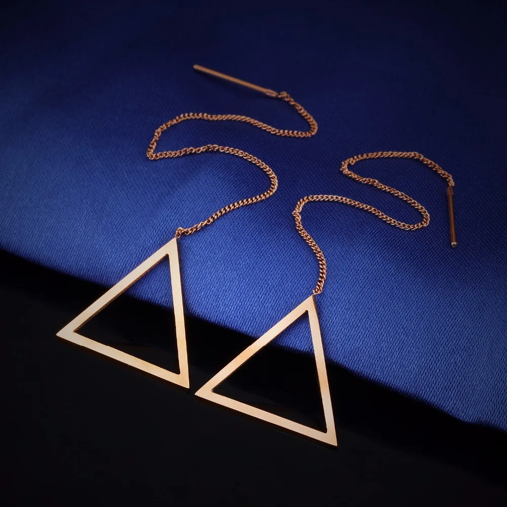 Fashion Rose Gold-color Geometric Triangle Drop Earrings For Women Hot Sale Stainless Steel Female Wedding Jewelry Wholesale | Украшения и