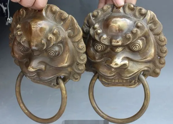 YM 316 8 &quotКитайский дракон из латуни Fu Foo Dog Lion Head Mask Door Knocker Pair | Дом и сад