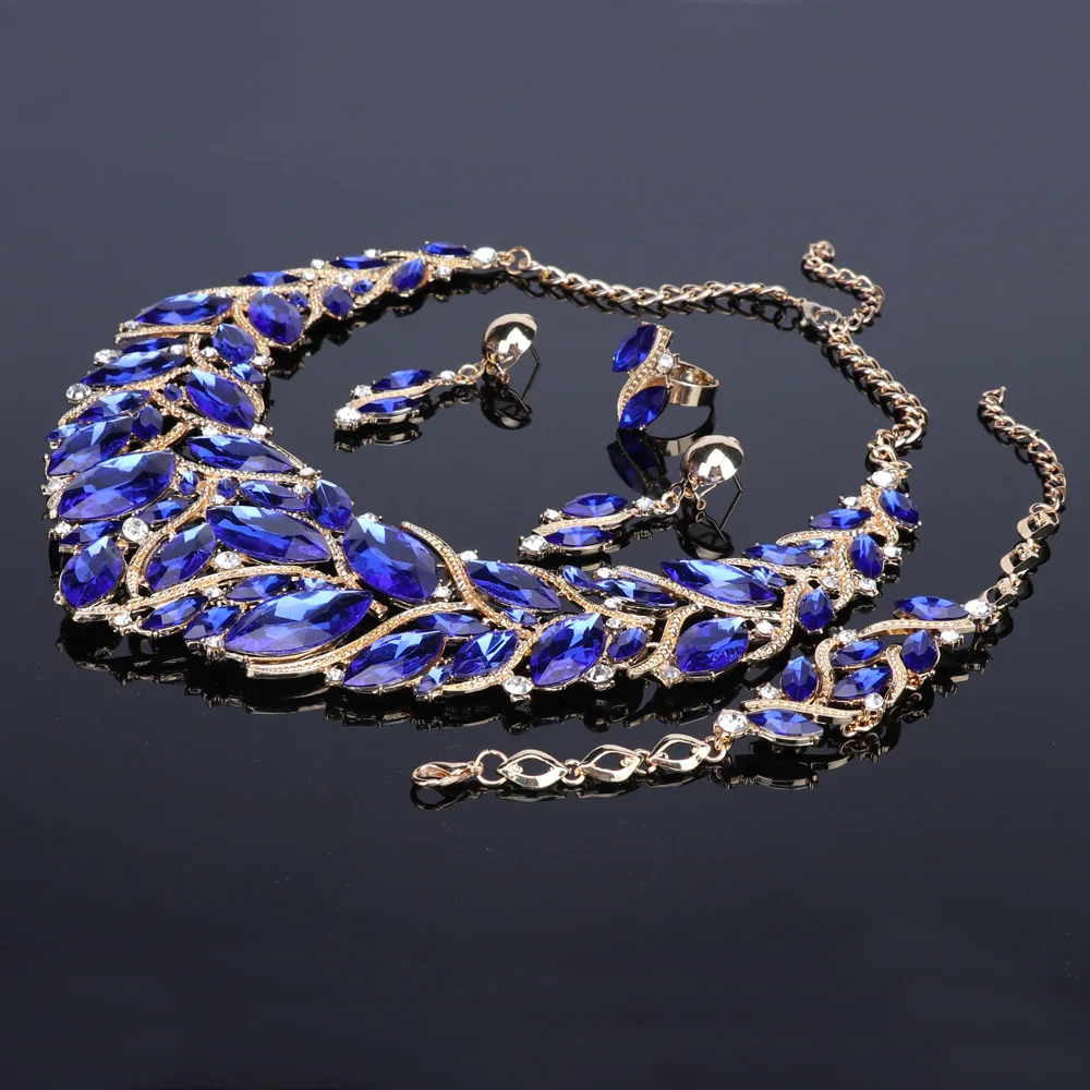 Модные свадебные комплекты ювелирных изделий свадебное ожерелье серьги браслет