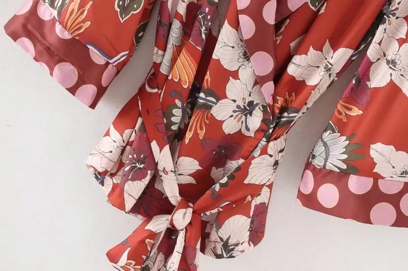 2018 Женская мода Винтаж в горошек и с цветочным рисунком блузка принтом бантом