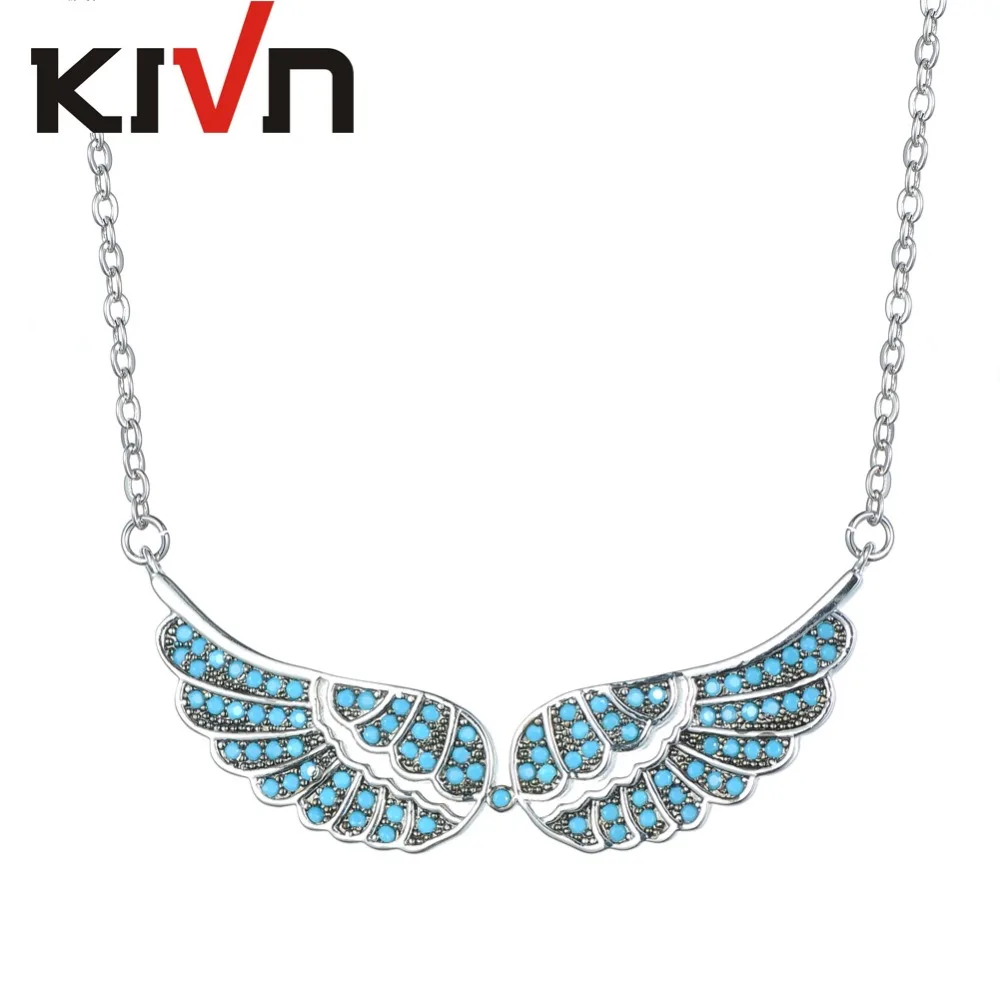 Модные ювелирные украшения KIVN с фианитами и ангельскими крыльями|feather pendant