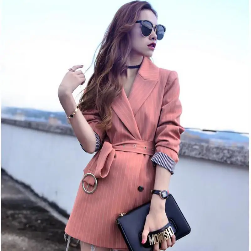 YAUAMDB женские блейзеры 2018 Весна cotton Хлопок Женский костюм куртки одежда полосатые