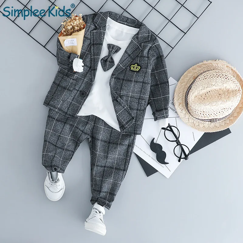 Simplee Kids/ комплекты одежды для маленьких мальчиков комплекты детской одежды для мальчиков детские пальто в джентльменском стиле футболка и штаны Одежда для младенцев в клетку