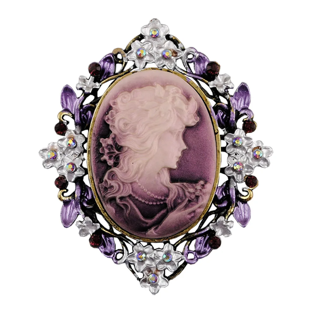 

Rhinestone Trendy Brooch Pins Vintage Style Cameo Beauty Head Brooch