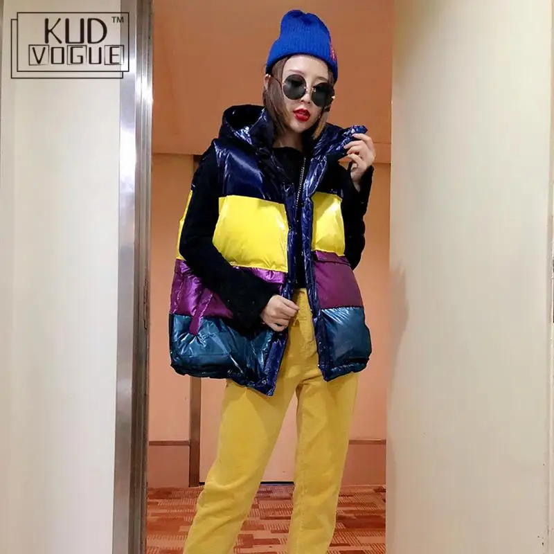 Женский жилет зимний женский осенняя блестящая парка для женщин уплотненная