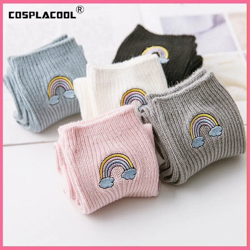 [COSPLACOOL] Милые радужные носки с вышивкой в стиле Харадзюку повседневные корейские