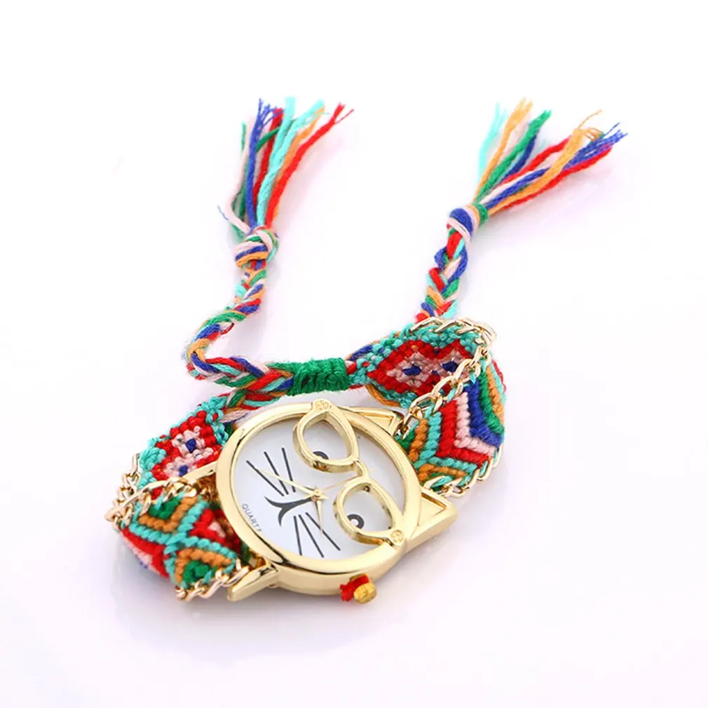 Часы браслет в виде совы женские веревочный ручной работы с плетеной веревкой