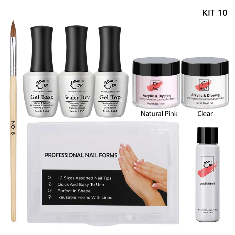 Kit 10 TP Master Набор 4 в 1 Dip пудра французский белый дизайн ногтей без лампы модель ногтей советы кисти натуральный розовый прозрачный Маникюр Инструменты - Цвет: Kit 10