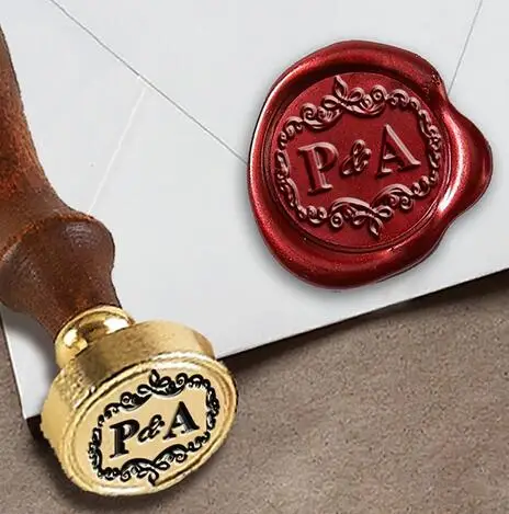 Personalized Monogram 2-Initial Custom Wax Seal Stamp 1&quot Die- #369B Times Roman Font Duogram with Decorative Border | Дом и сад