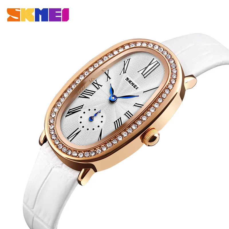 Gold White SKMEI женские часы брендовые роскошные кожаные кварцевые наручные часы для женщин модные часы для женщин Relogio Feminino Montre Femme - Цвет: Gold White