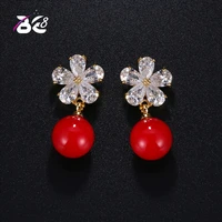 be 8 brand high quality pearl earrings with aaa cubic zirconia flower stud earrings for women gift jewelry e421