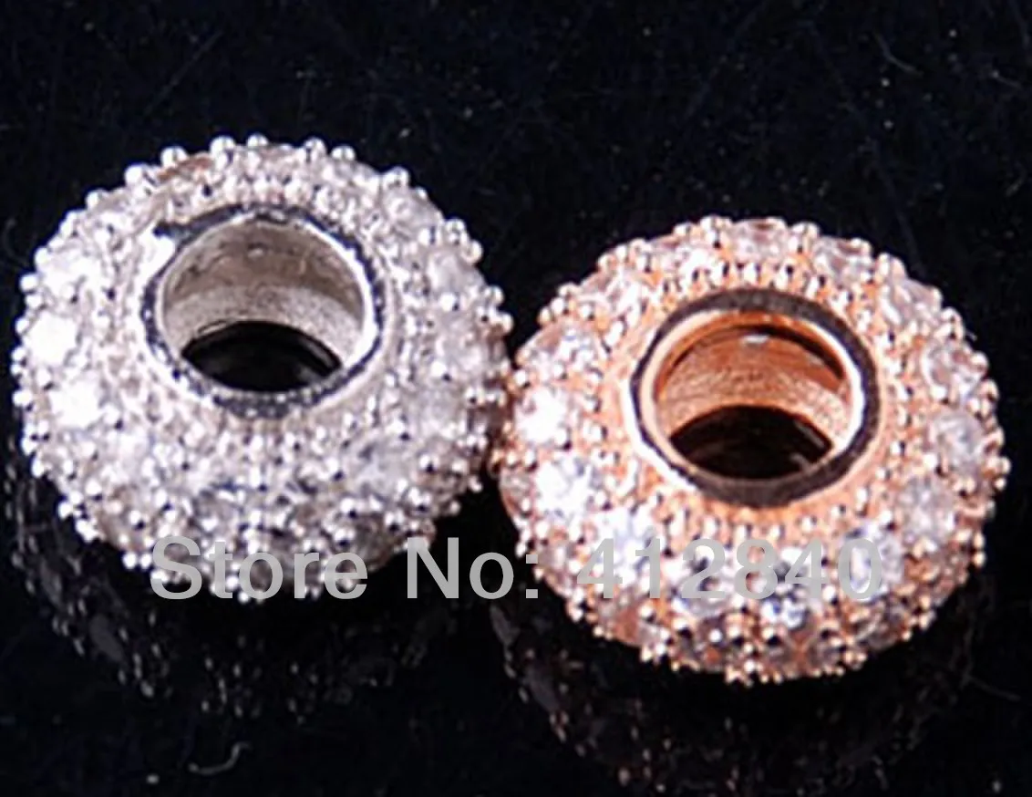 

Free Shipping 10pcs/lot fashion Metal Beads Zircon beads round shape loose beads bump Clear Crystal beads connector jewelry