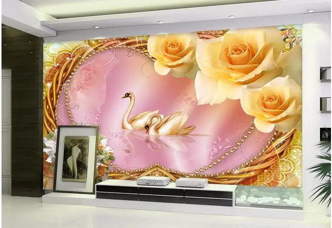 3d wallpaper custom mural non-woven wall sticker room swan love romantic rose setting | Обустройство дома