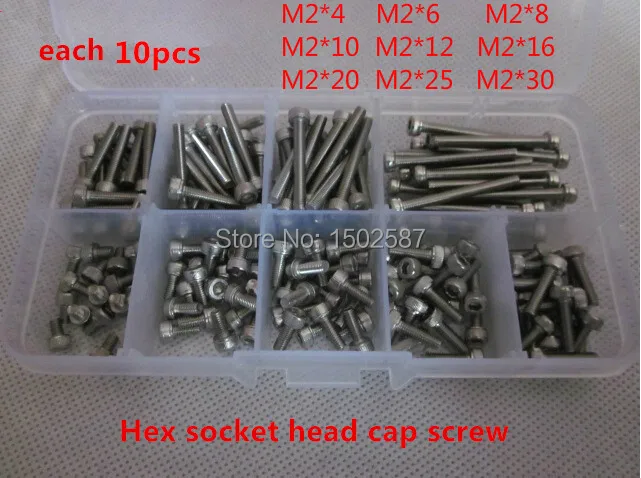 

Hex Socket Head Cap Screw M2 Qty 90pcs in Box Assortment Kits SUS 304 M2*4 to M2*30mm