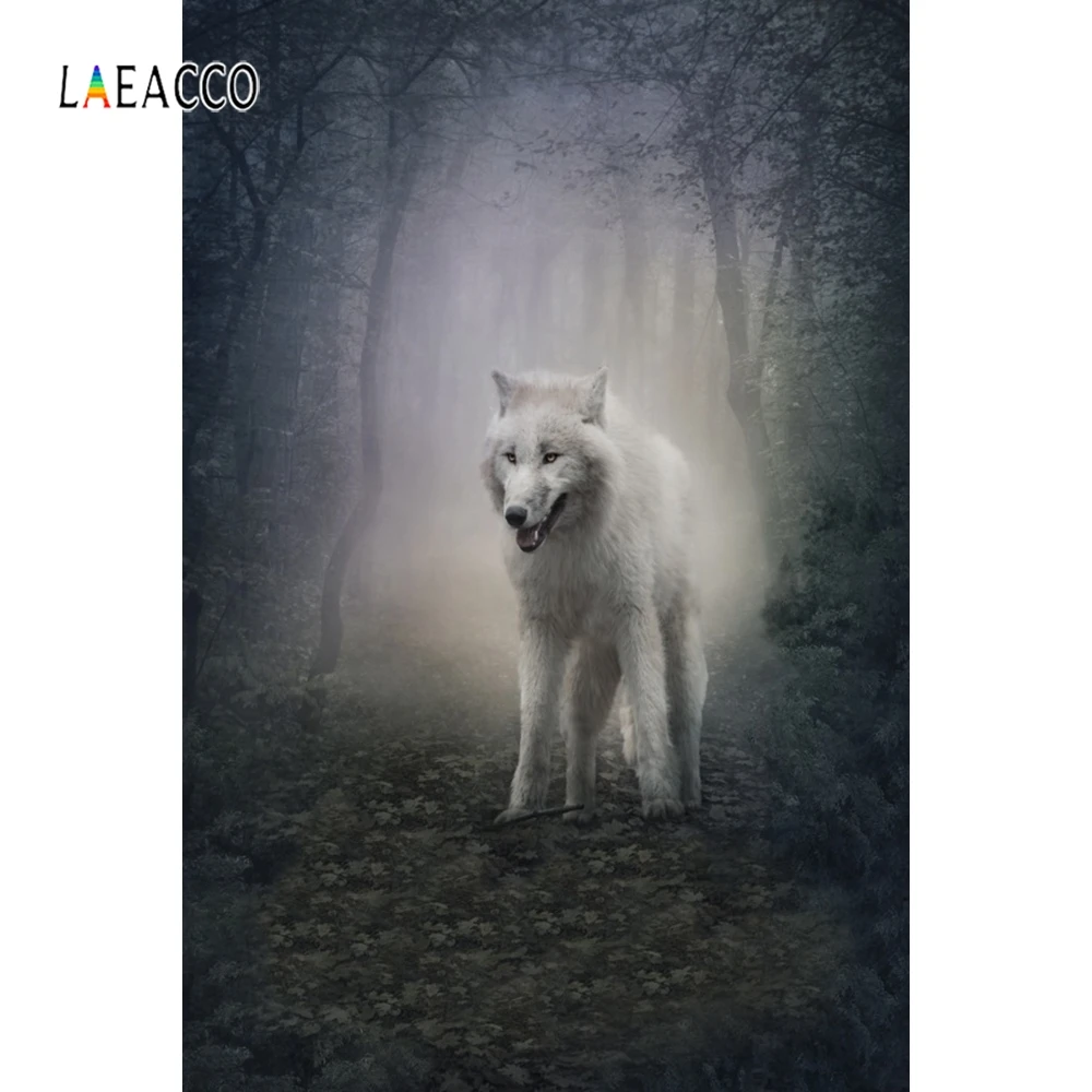 Laeacco Белый Волк дерево листья лес Фэнтези Глен животное фотографии фоны на заказ