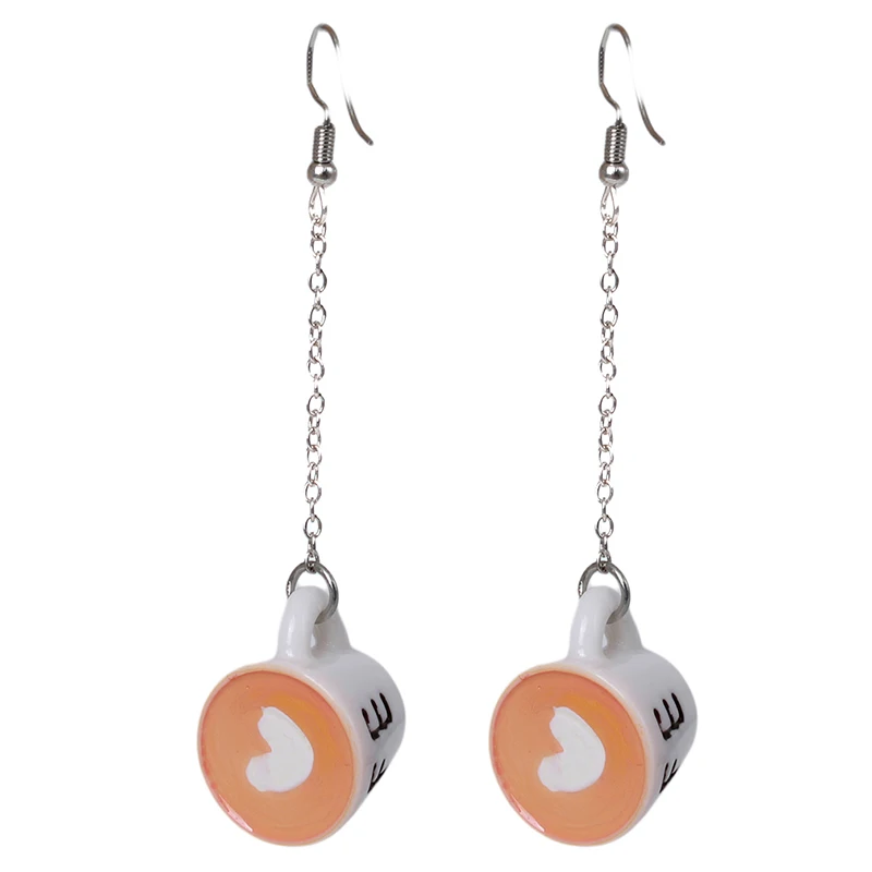 Cute Flat Drop Dangle Heart In Coffee Cup Food Earrings For Women Fashion Creative Hand-made Jewelry Personality Gifts | Украшения и