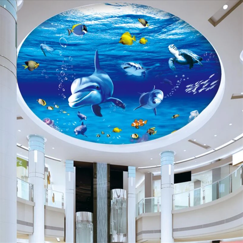 

beibehang Custom wallpapers underwater world dolphin fish ceiling murals home decoration painting