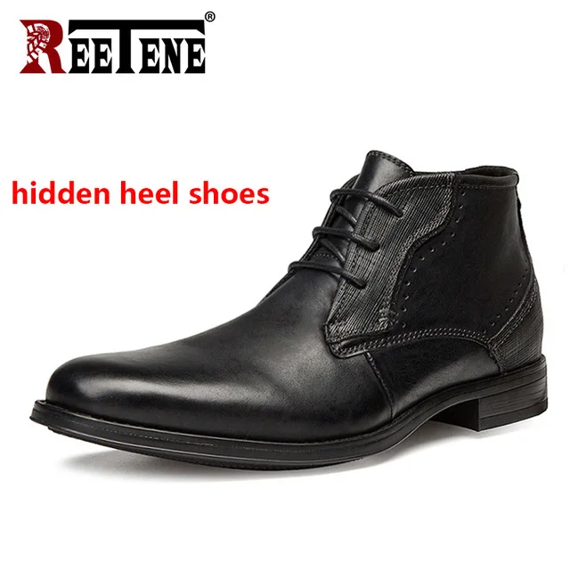 Black-high REETENE/мужские ботинки из натуральной кожи; модная мужская удобная обувь; мужские мягкие ботильоны «Челси» в западном стиле; Водонепроницаемая мужская обувь - Цвет: Black-high