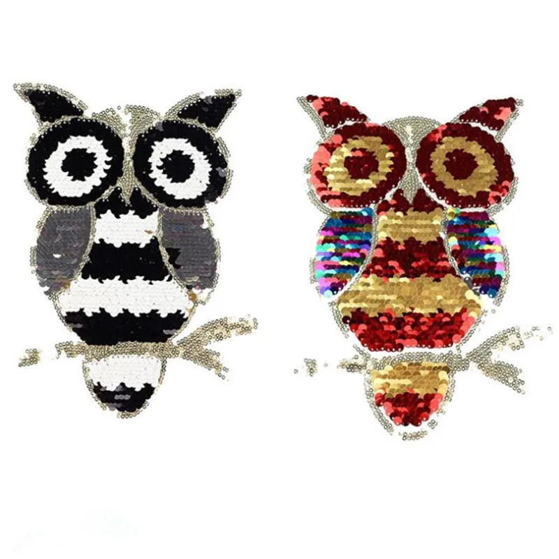 

Clothing Women Diy Patch Reversible change color Cartoon owl up and down flip sequins biker patches for clothing stranger things