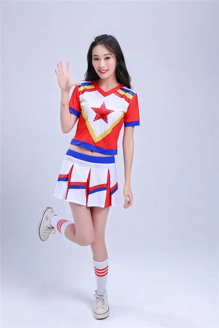 Одежда для чарлидинга женский костюм с коротким рукавом носком Прямая