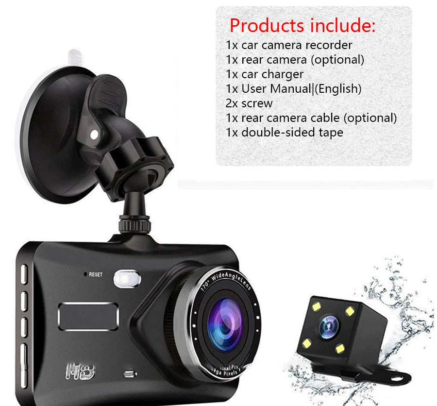 Автомобильная камера безопасности 4 дюйма 1080P 170 градусов g-сенсор Dash Cam Двойной Объектив Передняя Задняя двойная камера заднего вида изображения T2006