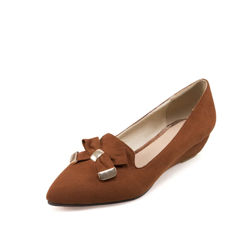 Женские туфли лодочки из флока YMECHIC черные оранжевые на танкетке с бантом без