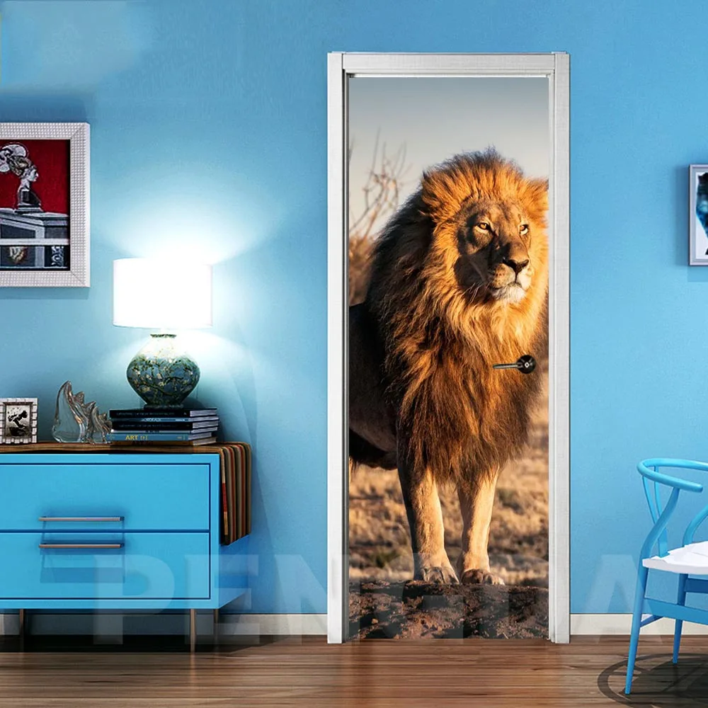 Door XRN1529-05 DIY ремонт Фреска водонепроницаемый животных лев печать на холсте Декор стикеры Самоклеющиеся двери спальни художественная картина дизайн дома - Цвет: Door XRN1529-05