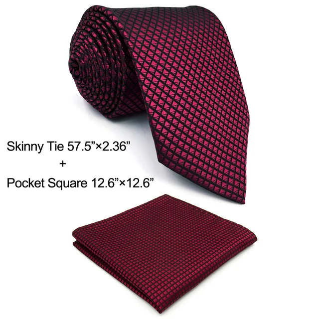 Skinny Size Tie Set U25 однотонные красные галстуки для мужчин бордовый малиновый Галстук Классический Шелковый Свадебный удлиненный 6" Тонкий 6 см галстук - Цвет: Skinny Size Tie Set